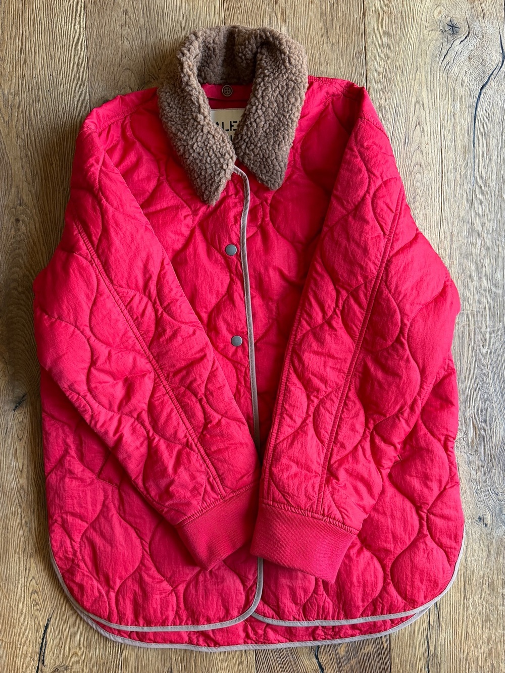 Alex Mill Anne Quilted Nylon Jacket Red Sherpa Collar Small